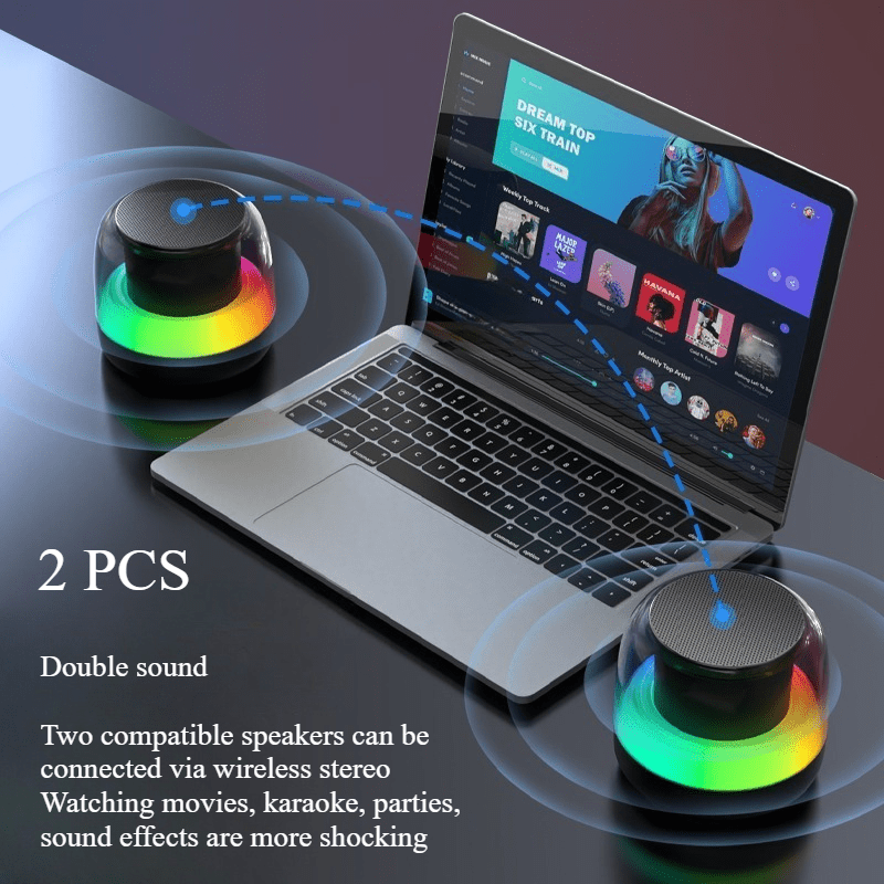 2pcs rgb color light speakers two compatible speakers   connected via wireless stereo to make watching movies and party lighting sound more comfortable details 0