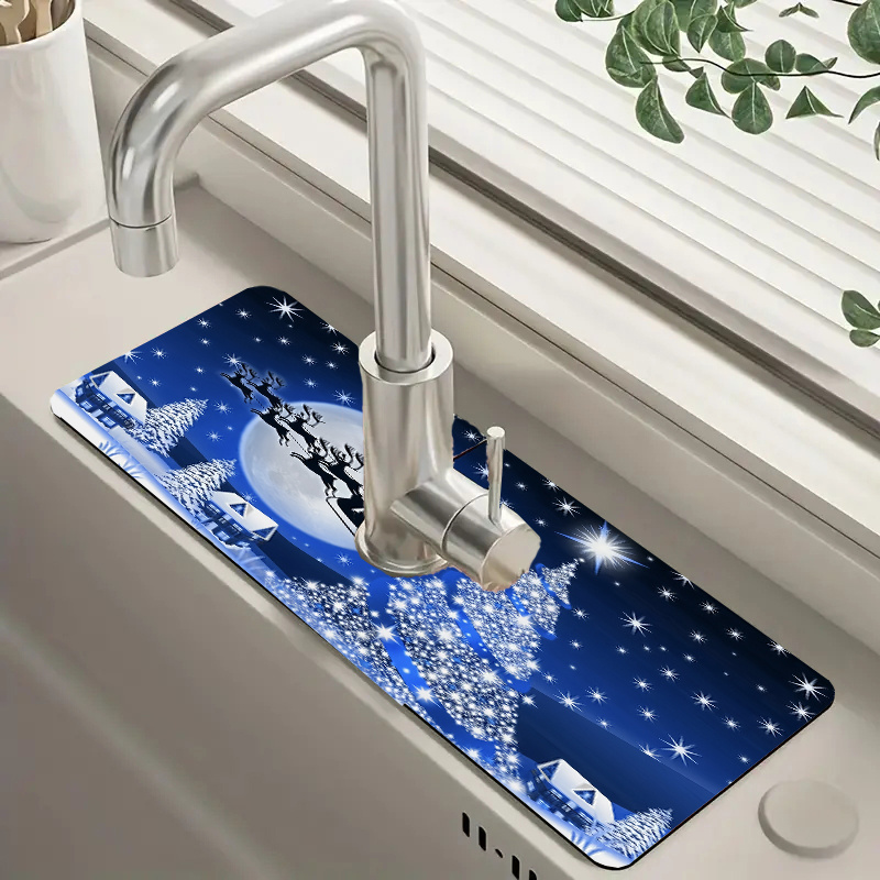 

-saving, Christmas- Faucet - 1pc, Polyester Countertop Drain Mat For & Bathroom, Moisture- And Pad