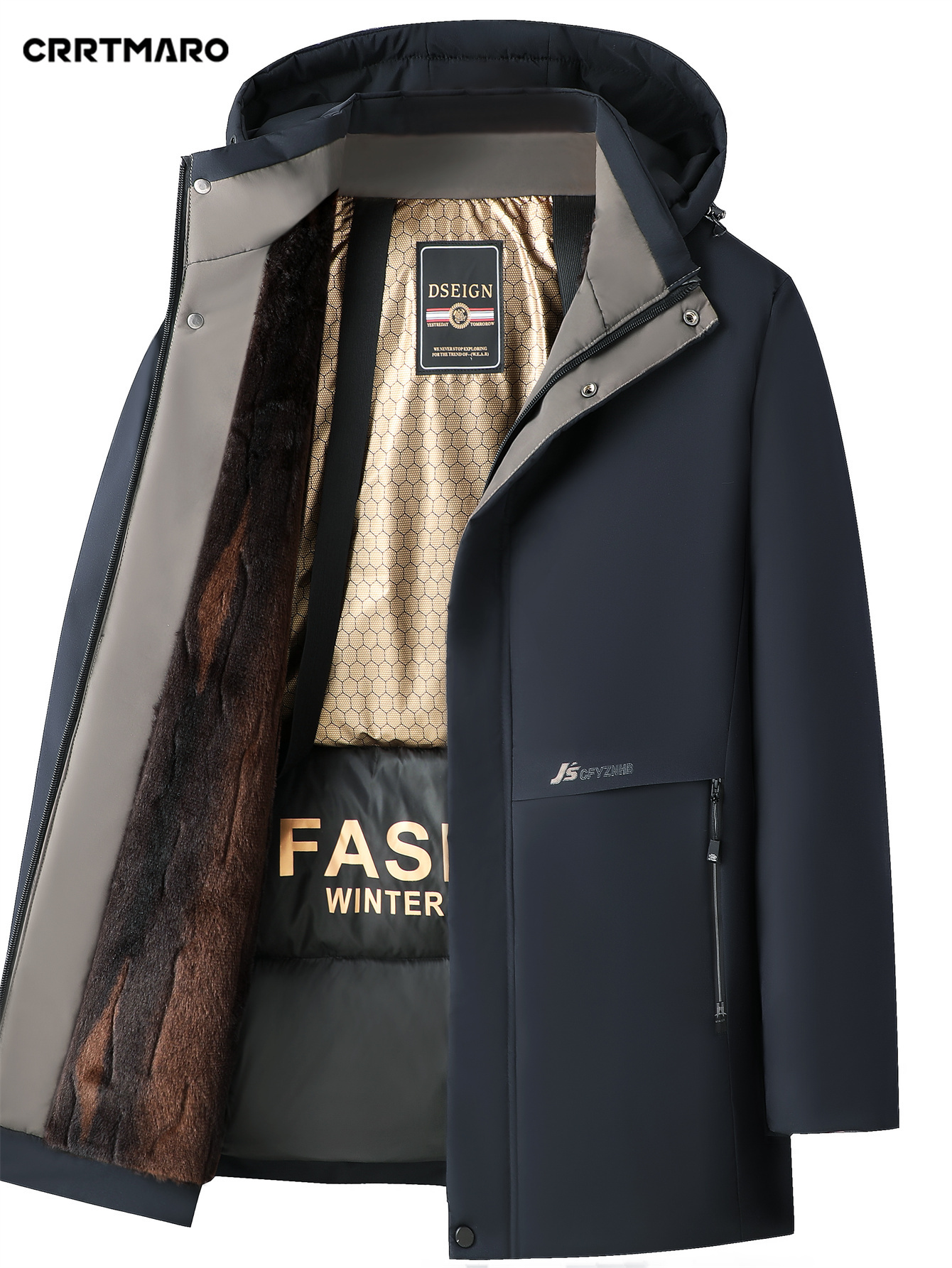 Erkekler için Fermuar Cebi olan Bol Kesim Düz Ceket, Kış Aylarında Dış Mekanlar İçin Rahat Fermuarlı Uzun Kollu Kapüşonlu Ceket