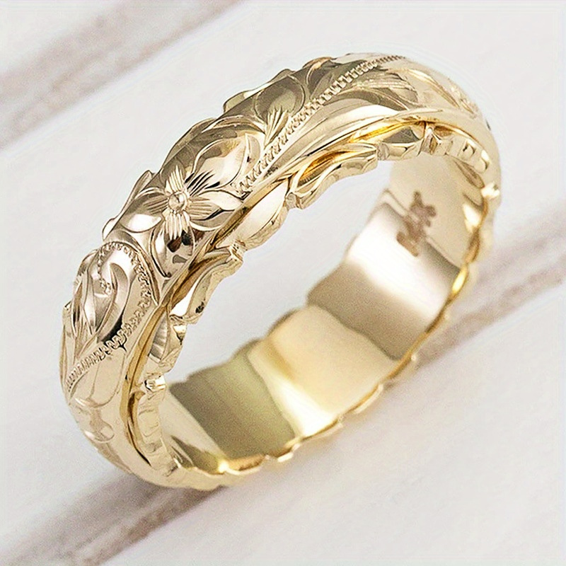 

1pc Suspension Engraved Rose Flower Ring European And American Wedding Anniversary Gift Strip Ring Girl