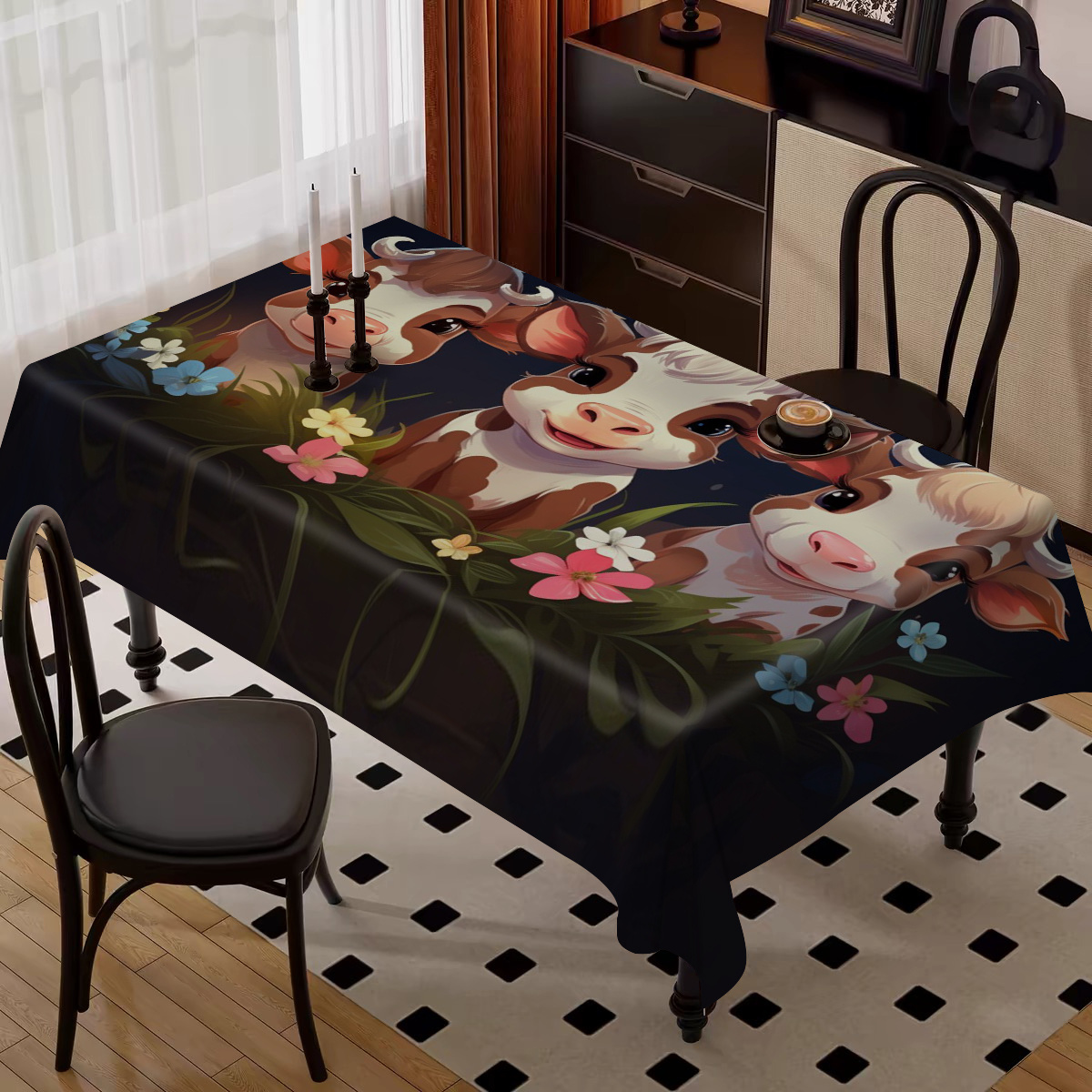 

Chic Cute Cow Print Tablecloth - Oil & Stain Resistant, Perfect For All Seasons, Ideal For Dining & Coffee Tables