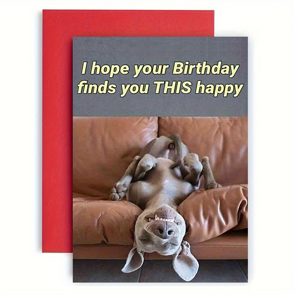 

1pc Humorous Dog Photo Birthday Card, "i Hope Your Birthday Finds You This Happy" - Ideal For , 4.7" X 7.1", With , Dog Gifts