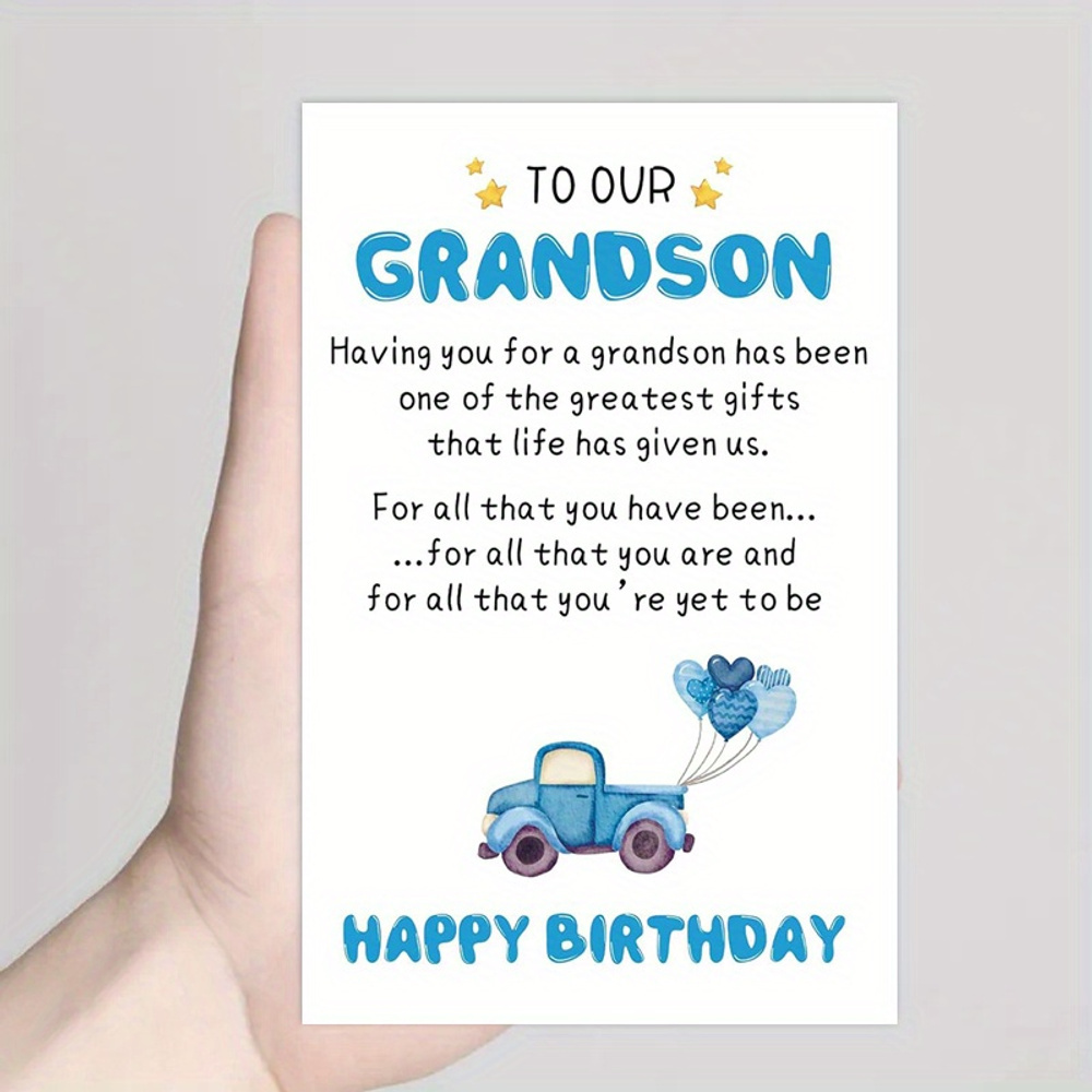 Grandson Birthday Card Grandparents Greeting Special Occasions,  Unique Gift Idea, x Red Envelope with Blue Truck and