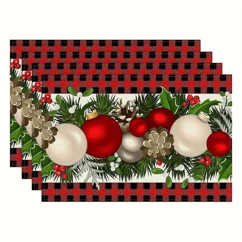 

Set Of 4 Christmas Placemats - Woven Polyester Rectangular Dining Table Mats, Thermal Insulation, Machine Washable, Festive Kitchen Decor With Holiday Patterns