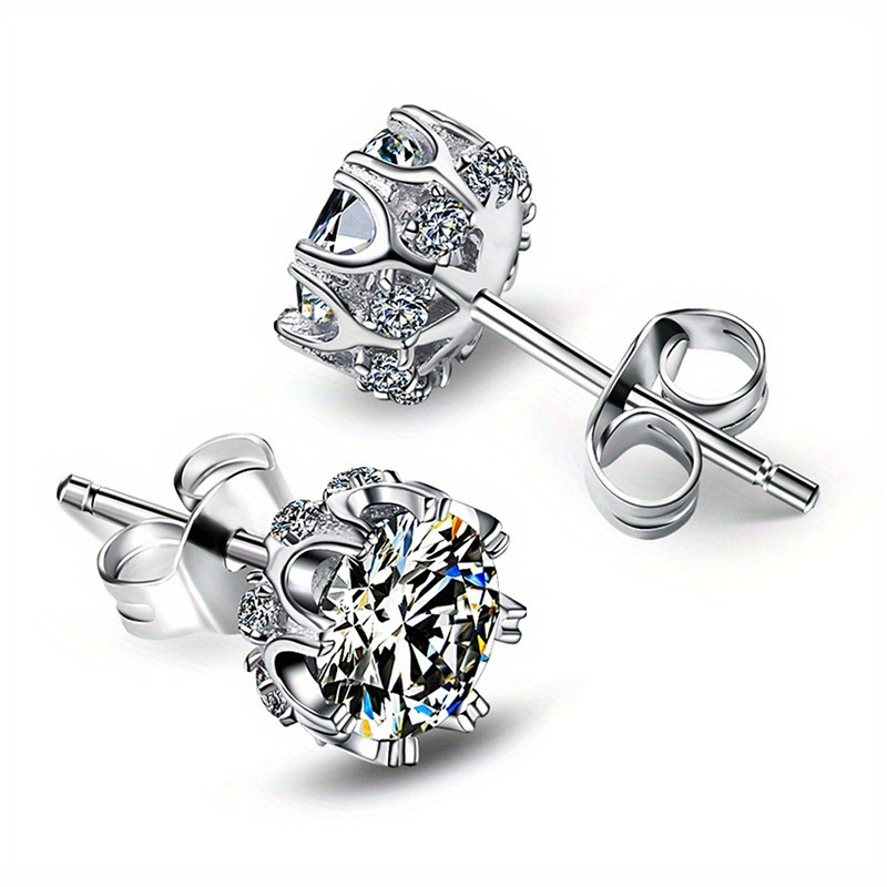 

1 Pair Of Classic Round Earrings -prong Snowflake Earrings