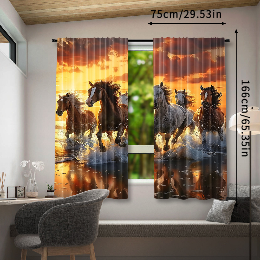 TEMU 2pcs, Rideaux à Chevaux, Draperies Décoratives pour Fenêtres, Traitement de Fenêtre à Poche pour Tringle, pour Chambre à Coucher et Salon,