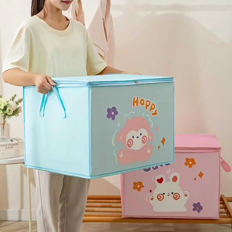 2024 autumn winter fabric storage bins   14 non woven cartoon design clothes quilt organizer moving packing bags   square boxes under 3 2 cubic feet 27 inches lightweight portable non waterproof ideal for toys seasonal clothing household items details 1