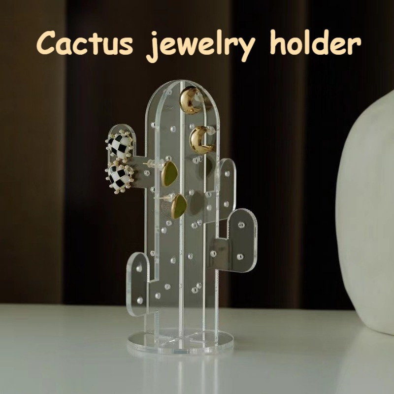 Kaktus Schmuckhalter - Acryl Ohrring- & Ringorganizer mit Transparentem  Kaktus-Design, Mehrarmiger Stnder fr Stecker und Hnge-Schmuck -  Desktop-Aufbewahrung & Dekorativer Organizer, ...