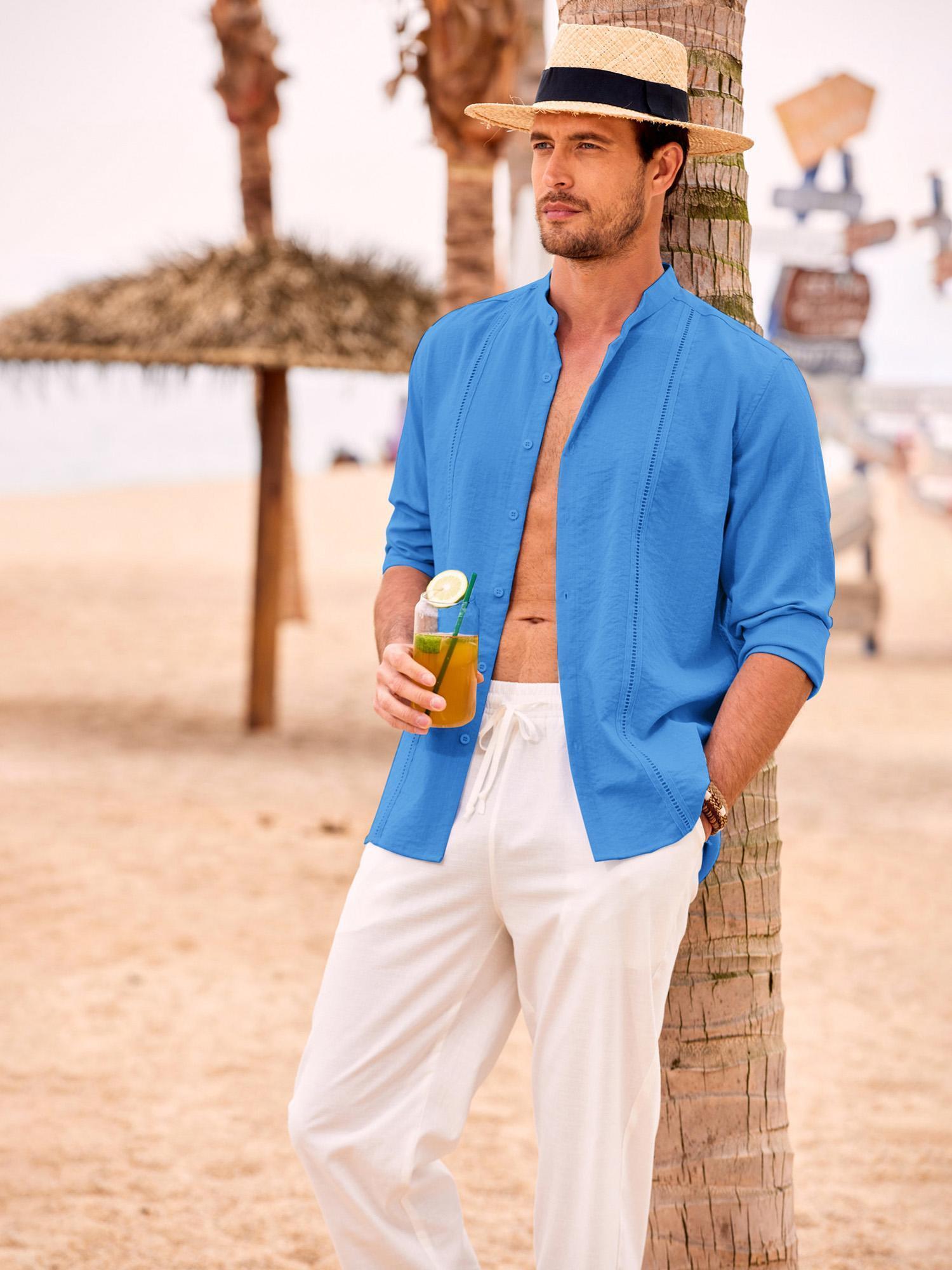 mens cuban guayabera shirts casual long sleeve button shirts - Temu