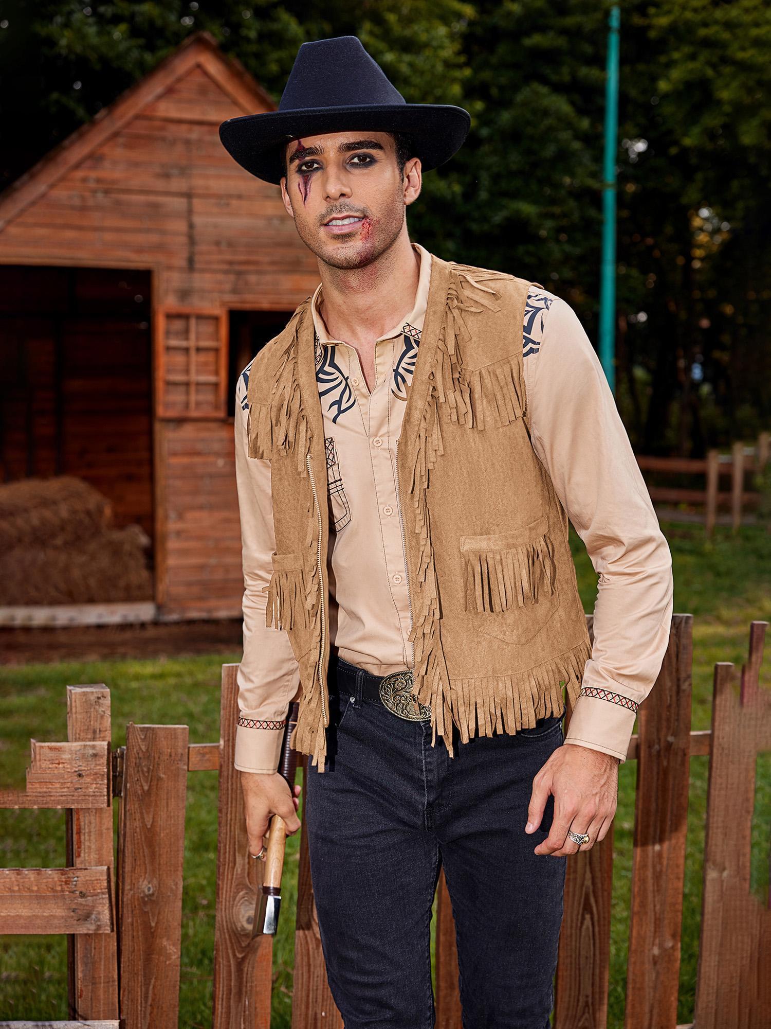 *'s Casual Western Cowboy Vest with Fringe Detail, V-Neck Zipper Waistcoat  for Outdoor Clothing Vest Zipper Closure
