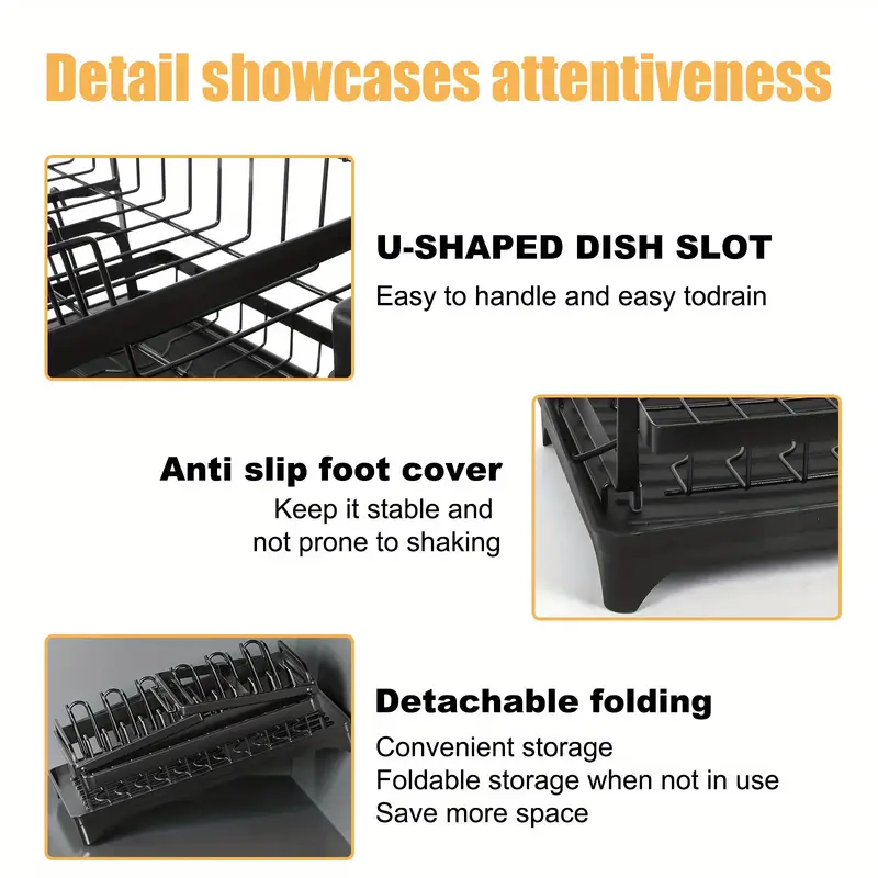 dish drying rack multifunctional dish rack kitchen dish drying rack with space saving 2 tier dish drying rack for kitchen counter sturdy black Product details 7