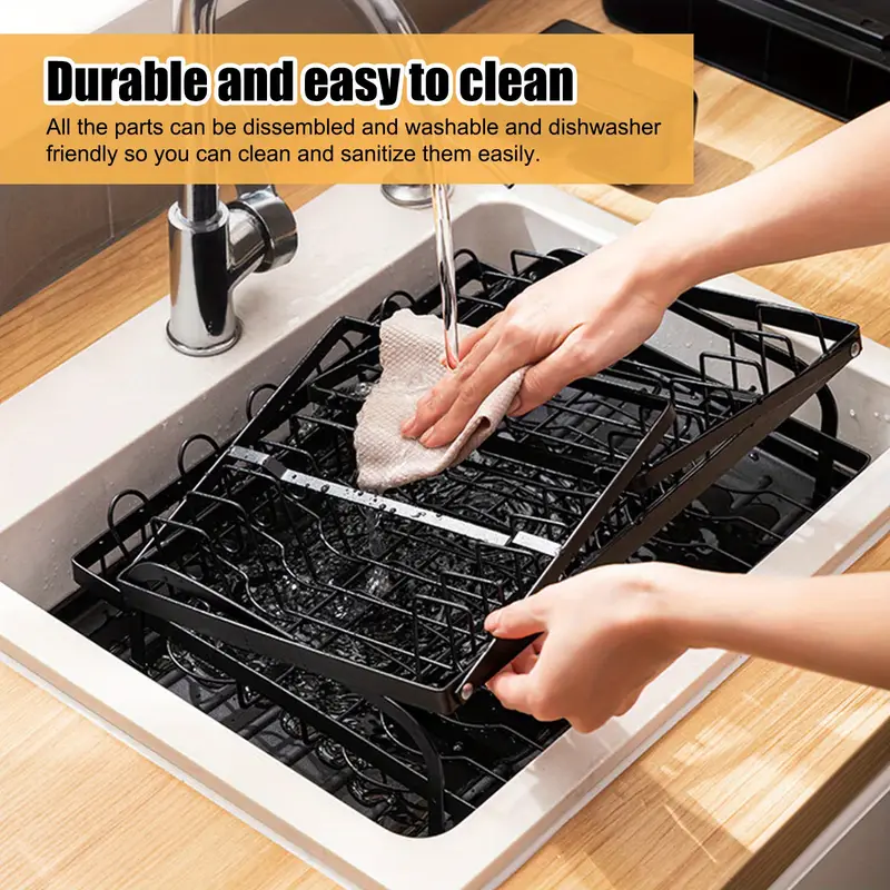 dish drying rack multifunctional dish rack kitchen dish drying rack with space saving 2 tier dish drying rack for kitchen counter sturdy black Product details 6