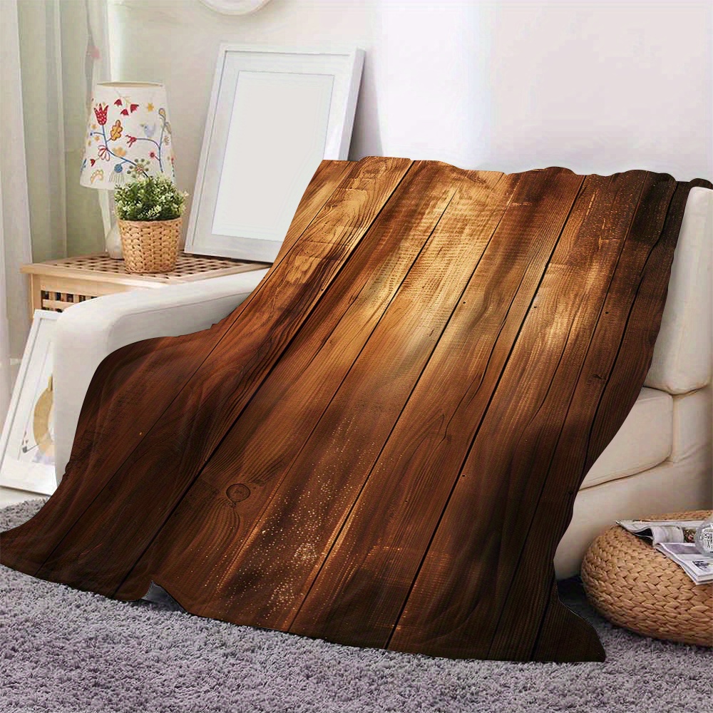 

Brown Wood Plank Print Flannel Throw Blanket, All-season Cozy Sofa Cover, Digital Print Soft Double-sided Velvet Nap Blanket, Contemporary Style, Polyester, Woven Craftsmanship, Lightweight Warmth