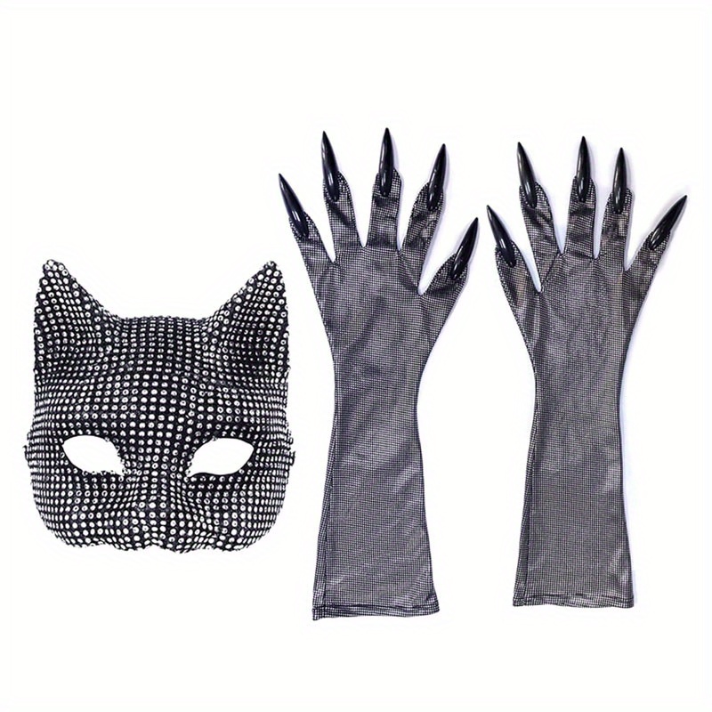 

Rhinestones At Mask Gloves Ostume Atwomen Ostume Face Mask Stage Performances Props Roleplay Accessory