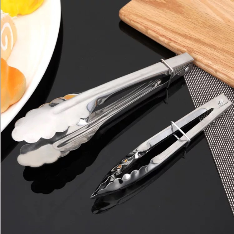 stainless steel food tongs set 7 inch salad tongs kitchen serving utensils for bbq pastries grilling floral pattern grip design multipurpose kitchen tools details 1