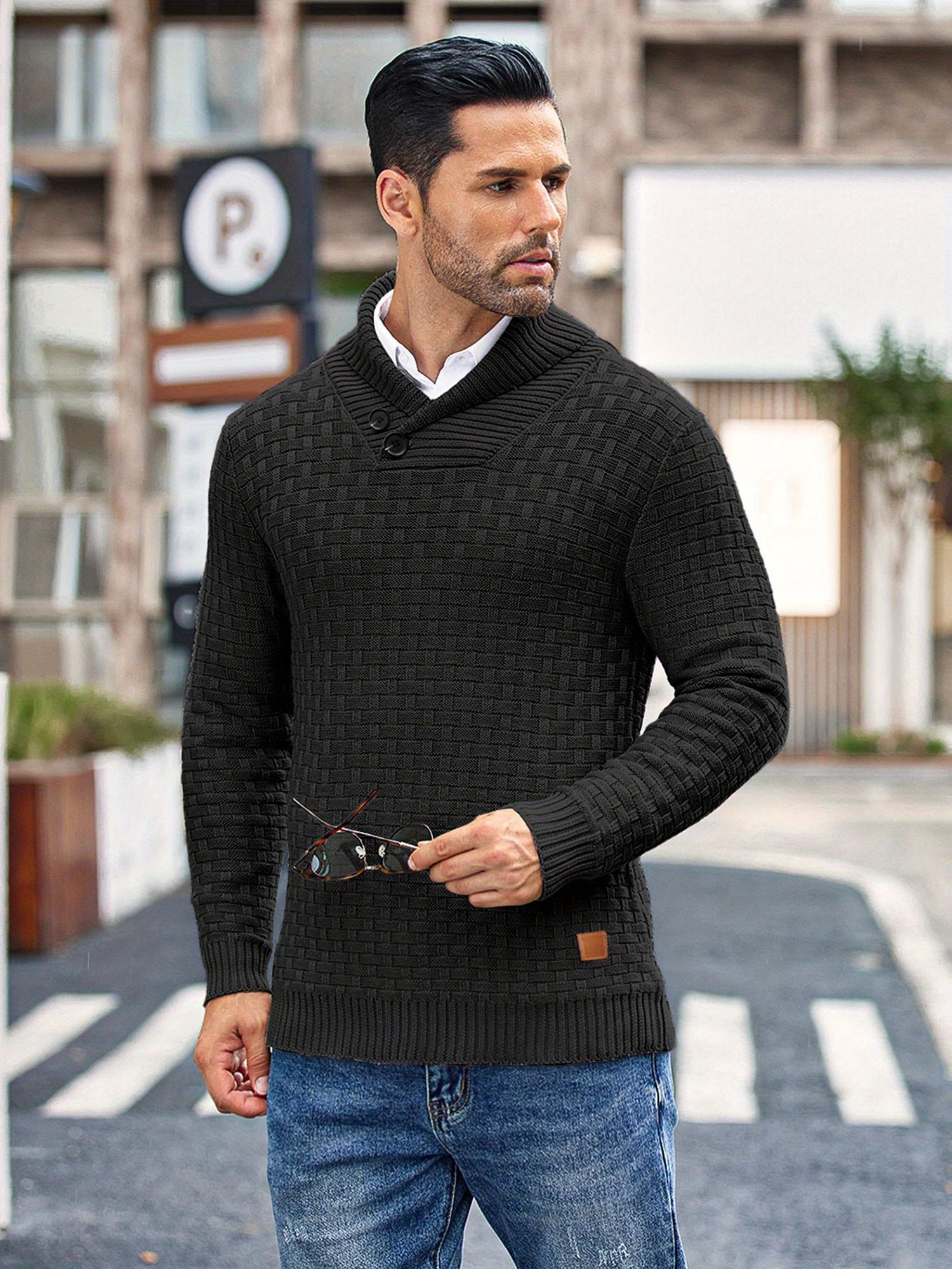 XIAXOGOOL Cardigan For Men Shawl Collar Sweater Cardigans Button Up