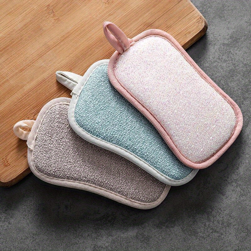 6pcs bamboo fiber non stick oil kitchen sponges multi purpose dishwashing pot scrubbing   for home cleaning details 2