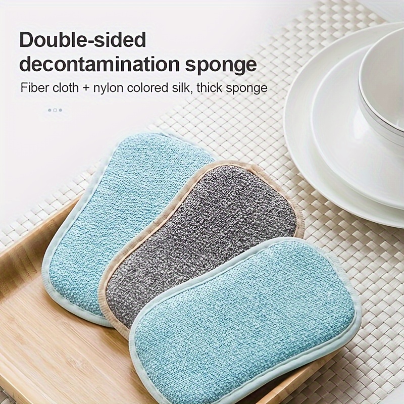 6pcs bamboo fiber non stick oil kitchen sponges multi purpose dishwashing pot scrubbing   for home cleaning details 6