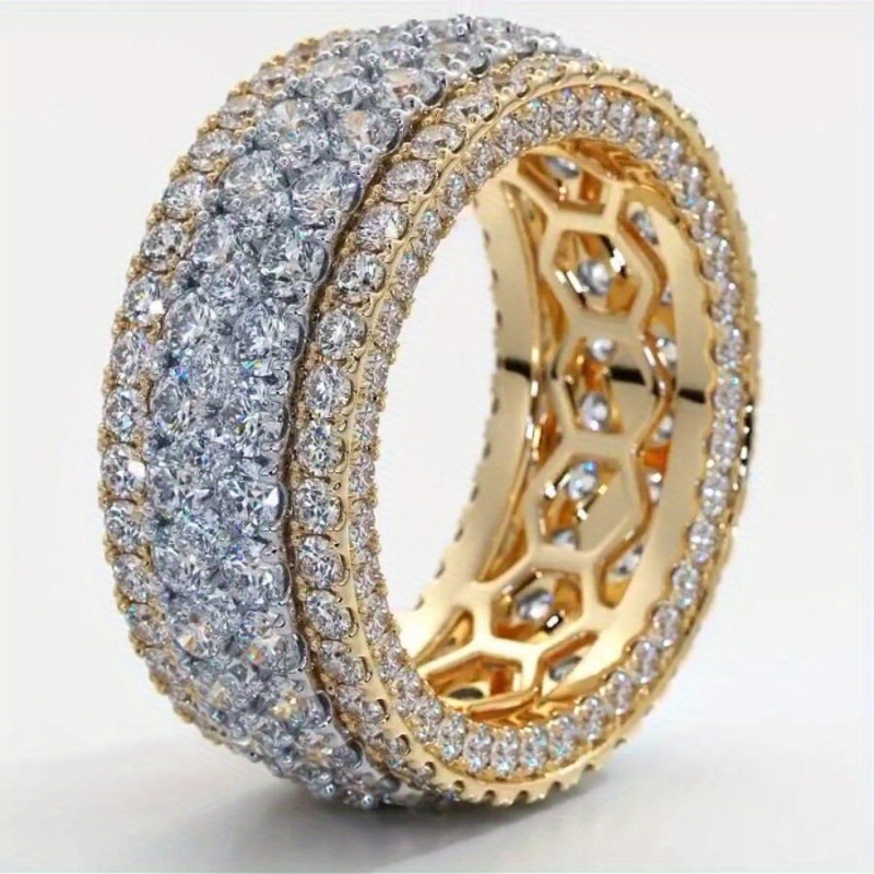 

1pc Luxury Golden Plated Women's Ring With Cubic Zirconia, Exquisite Bridal Wedding Jewelry