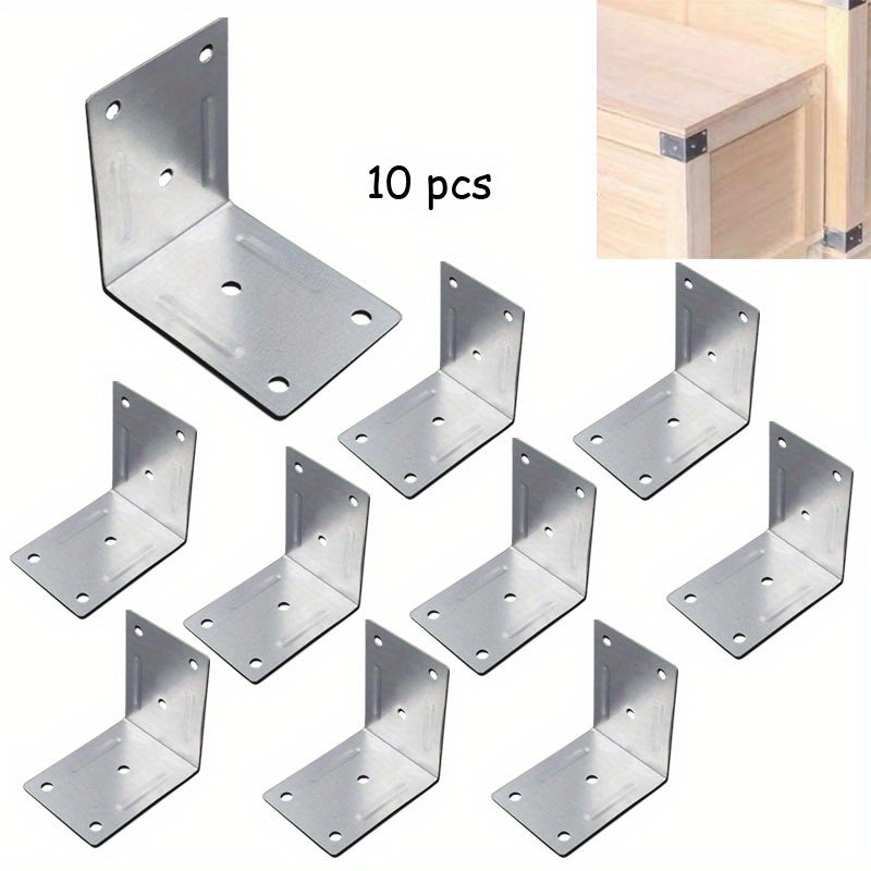 

10pcs Heavy Duty Stainless Steel Corner Braces - Flat Design, Iron Material, For Wood Fixing & Shelf Support, Industrial Hardware, Ideal For Home Improvement Projects