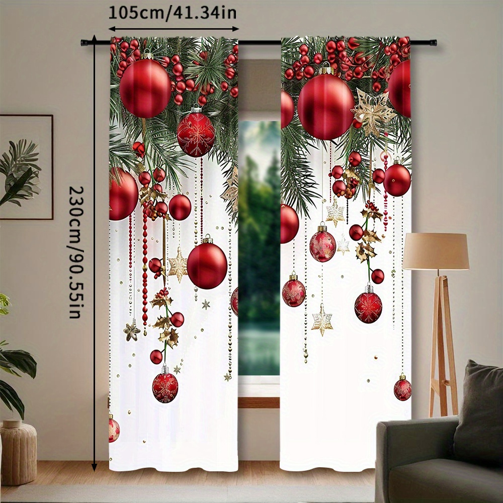 TEMU 2pcs Set Christmas Curtains - Rod , Polyester, Living Room, Kitchen, Bedroom & More - Machine Washable Home Decor