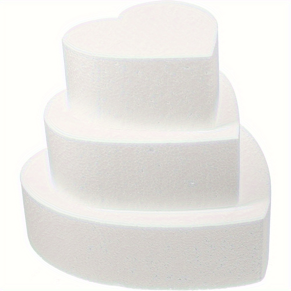 

3-pack Heart Shaped Foam Cake - High-density Foam For Cake Decorating, Wedding Display & Modeling Practice - Polystyrene Craft Foam Dummy Set