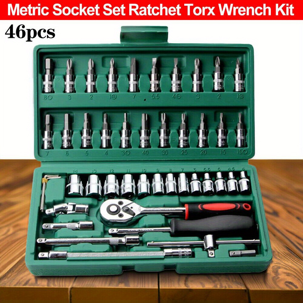 

Saruu-46 Piece Drive Socket Set With Ratchet Wrench, Extension Bar, And Case - 1/ 4" Drive, Pneumatic Tool Kit For Auto & , Premium Metal Materials