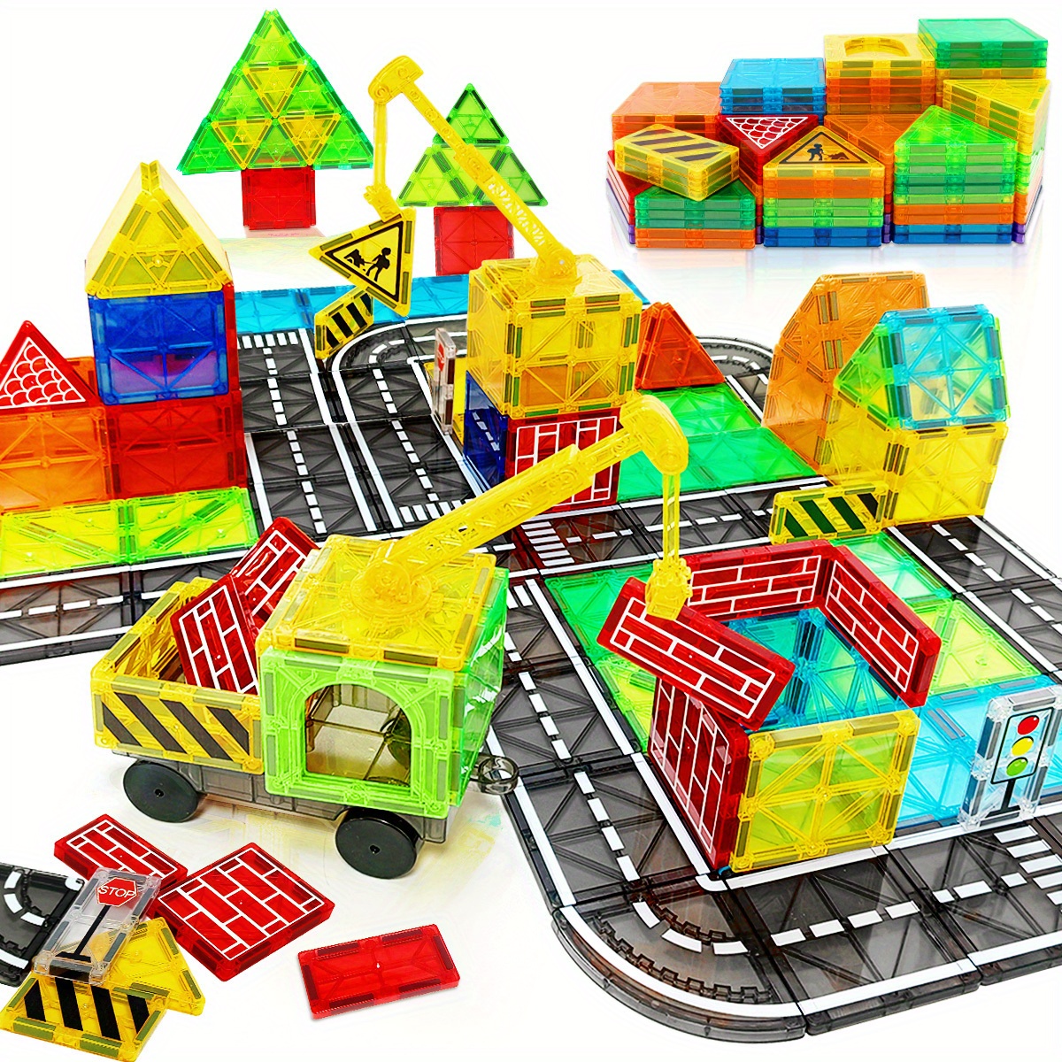 

Magnetic Tiles With Magnet Car Toys, Magnetic Blocks Stem Toys And Educational Construction Toys Toys For 3-6 Birthday Gifts Random Color