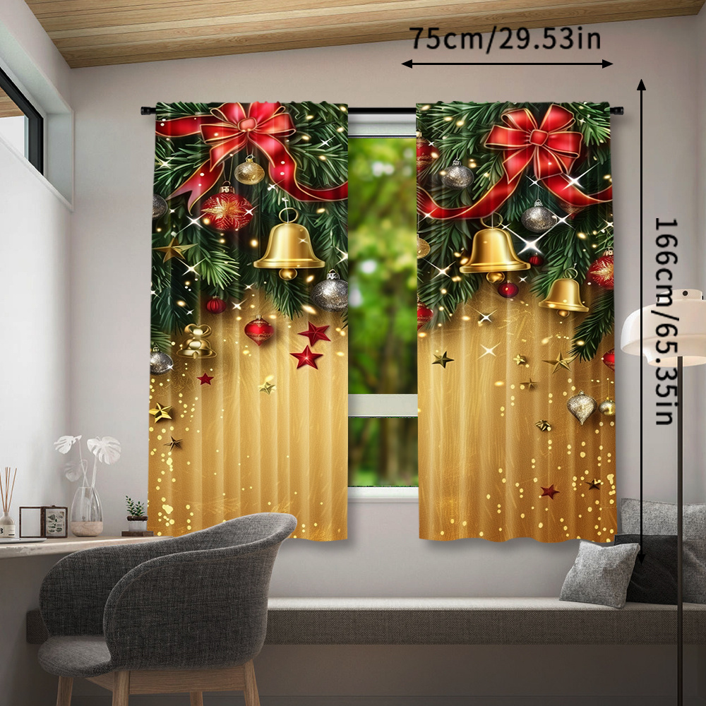 TEMU 2pcs Set & Snowman Christmas Tree Curtains - Rod , , For Room, Kitchen, Bedroom, And Dining Decor