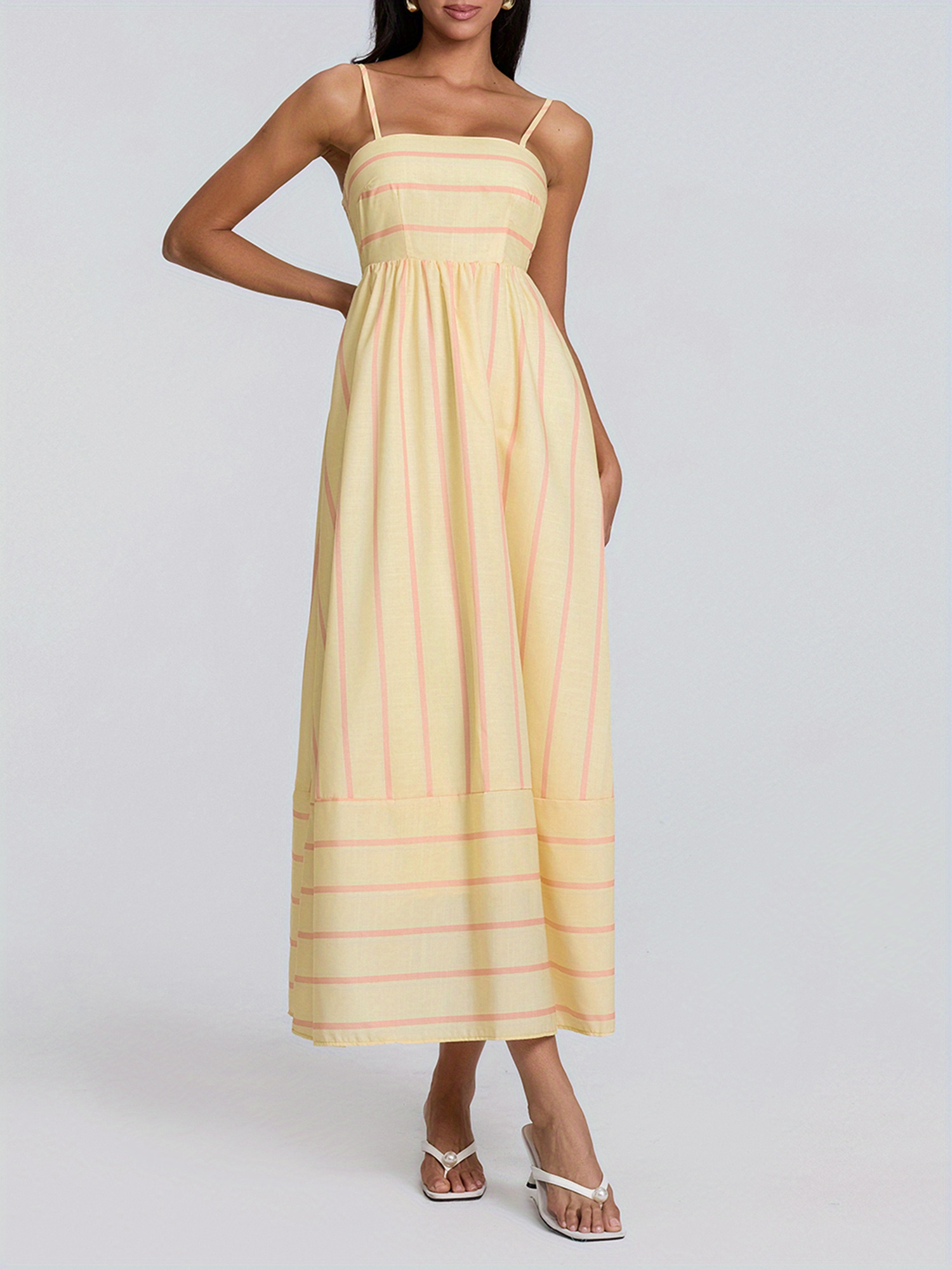 womens long beach dress sleeveless spaghetti strap stripes - Temu
