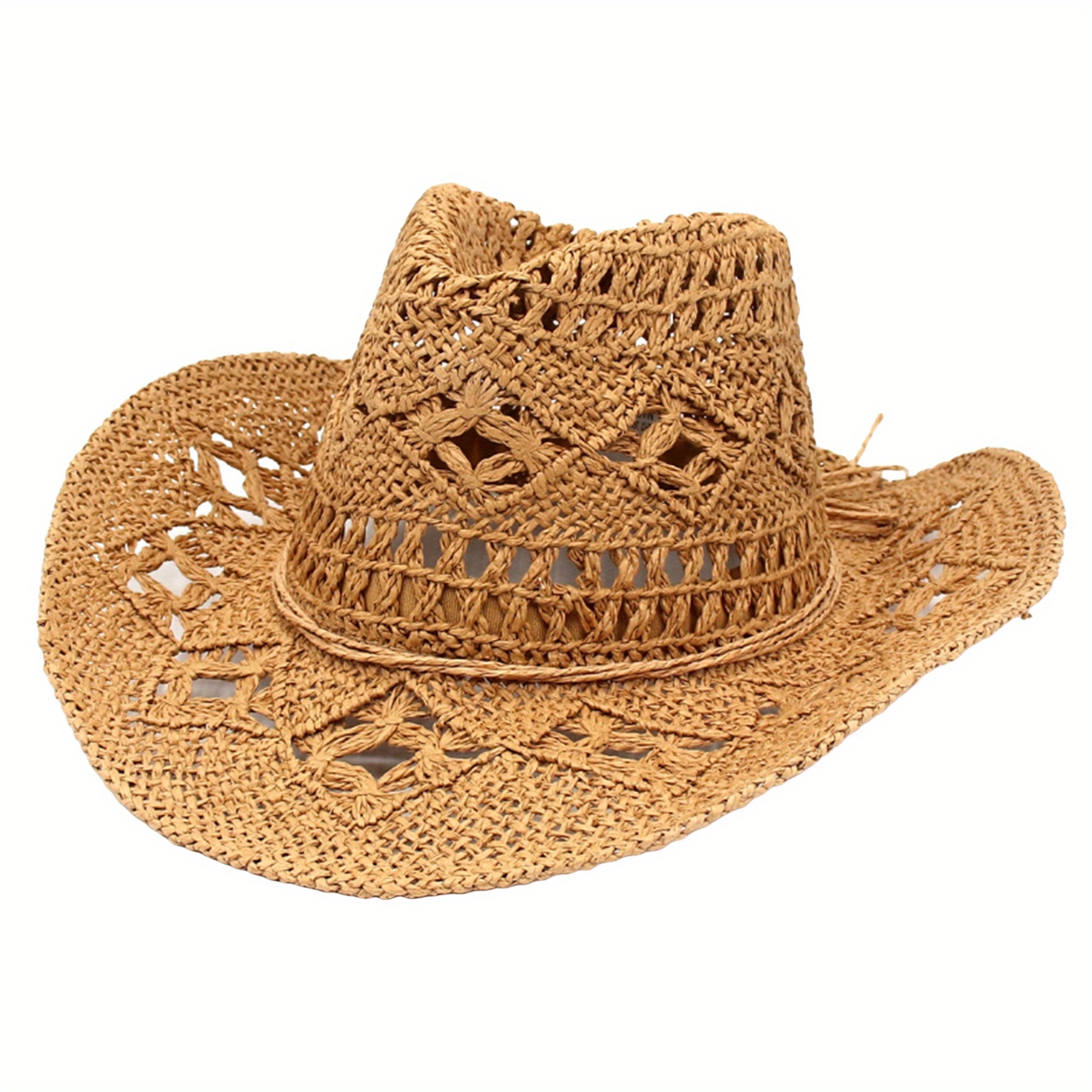 

Women Straw Cowboy Hats Western Cowgirl Hat For Vacation Beach Sun Hat With Wide Brim