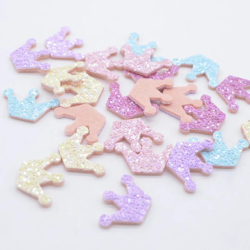 Image of 50pcs 3cm Glitter Fabric Padded Crown Applique For Crafts Stick Supplies Diy Headwear Hair Clips Bow Decor Accessory Patches