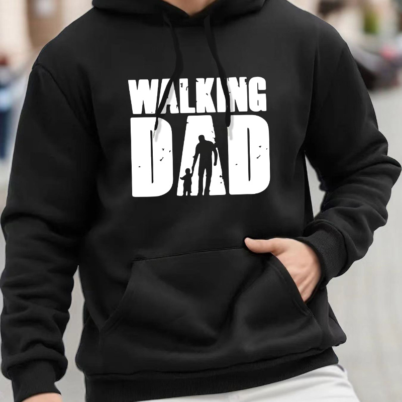 

Walking Dad Print Versatile Long Sleeve Comfy Hooded Sweatshirt Casual Top For Spring Autumn Men's Clothing Outdoor