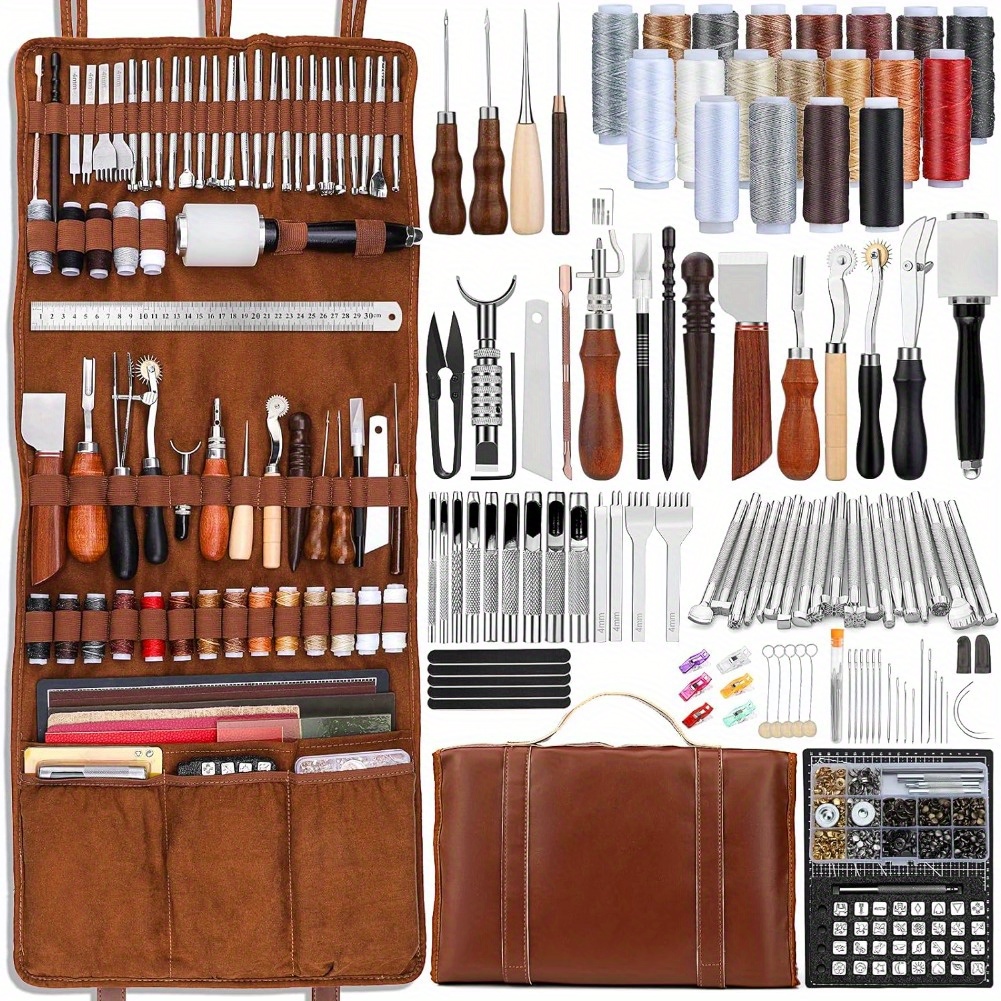 

Wuturee Leather Tools Kit With Edge Beveler Carving Knife And Waxed Thread Needles For Leather Cutting And Sewing Diy Leather Handmade Craft Accessories Set