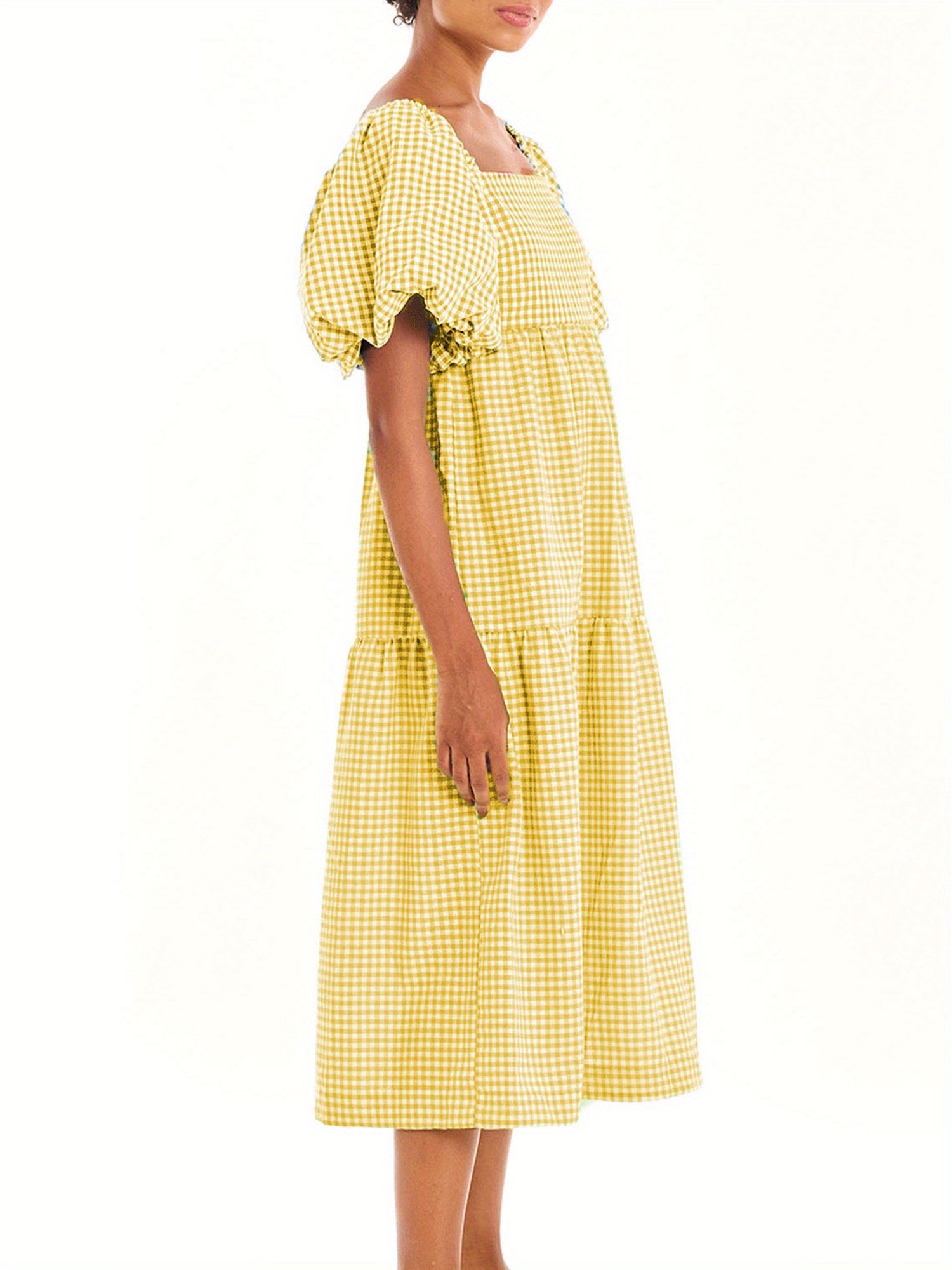 ワンピース Uhr Checkered Tiered Dress yellow&black Bimba Y Lola Yellow Black Check One Off Shoulder Frill