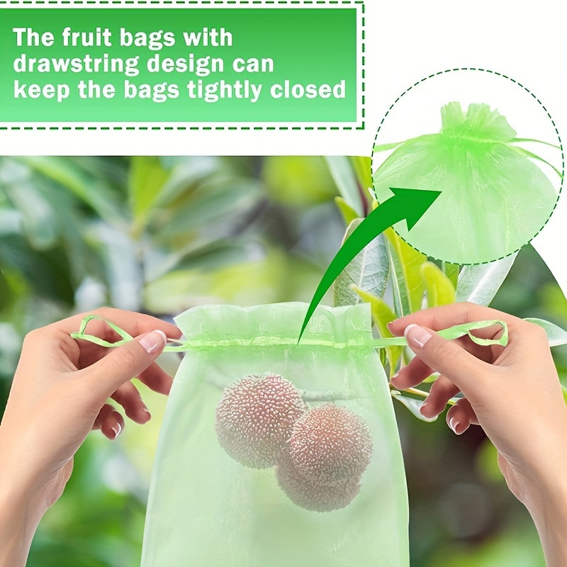 

100pcs Drawstring Fruit Protection Bags - Mesh Covers For Trees, Plants & Flowers - Pests & Birds Away From Harvest