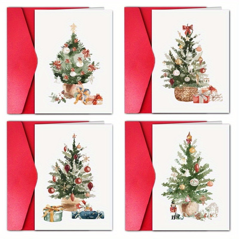 

2021 Happy Holidays 4pcs Christmas Cards With Envelopes - Festive Cartoon Designs, Perfect For Family & Friends