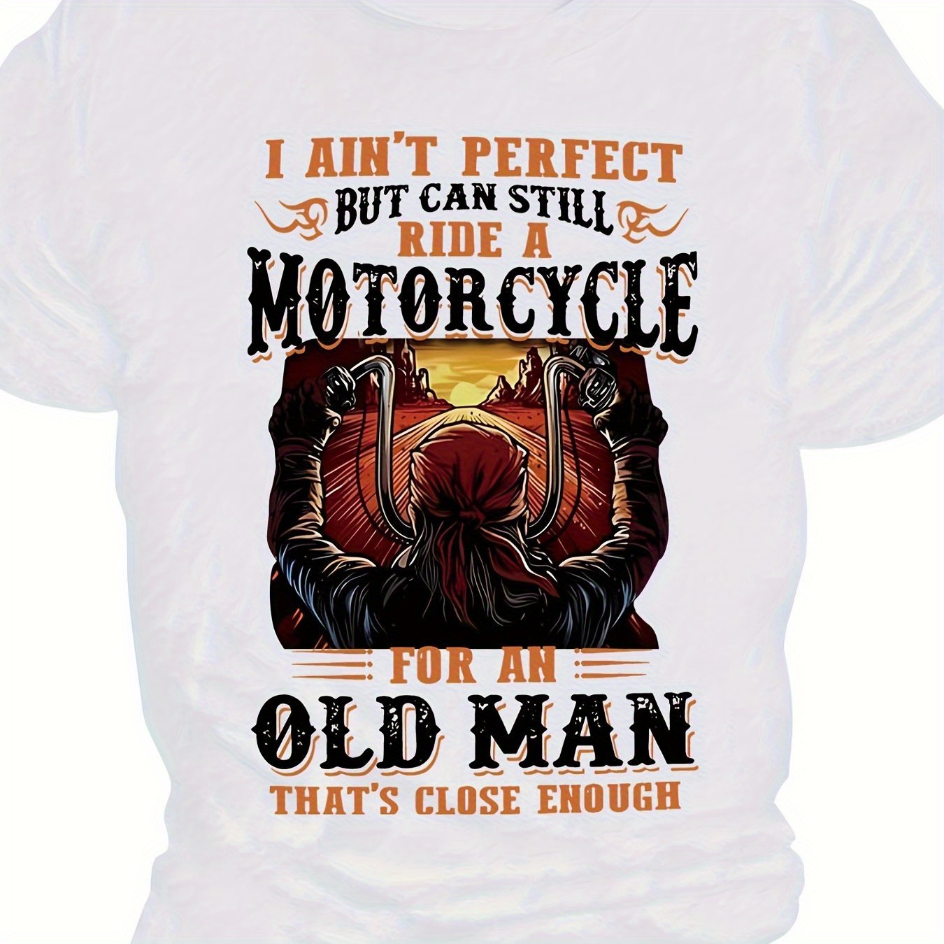 

Men's Motorcycle Elderly Graphic Print T-shirt, Summer Trend Short Sleeve Casual T-shirt For Big & Tall Men, Plus Size