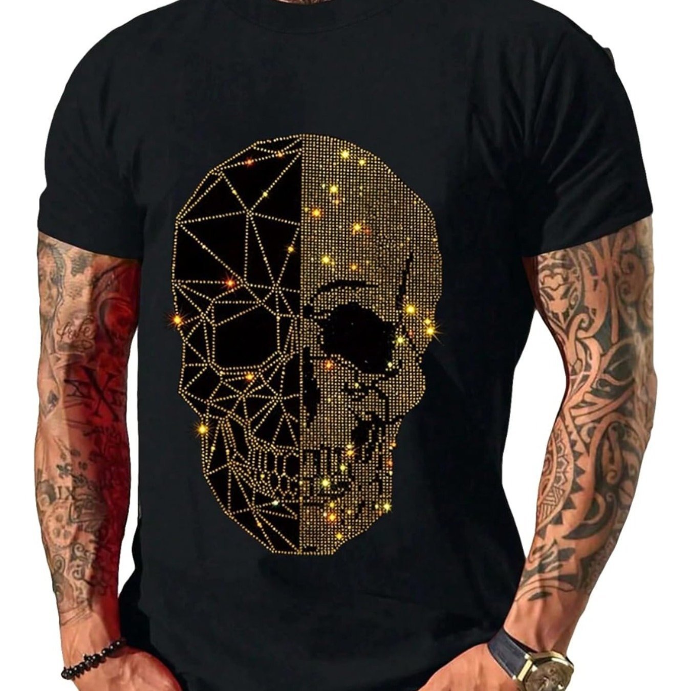 

Men's Rhinestone Sparkle Skull Print T-shirt T-shirt T-shirt T-shirt Casual