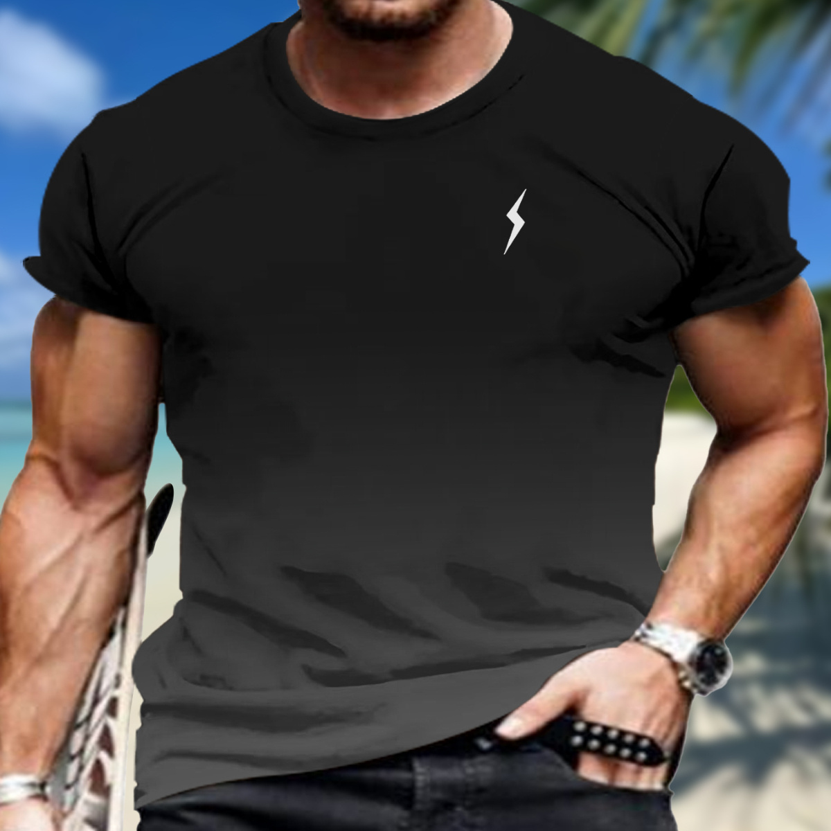 

Men's Casual Outdoor T-shirt With Random Print, Polyester , Moisture-wicking, Quick-drying, And Breathable