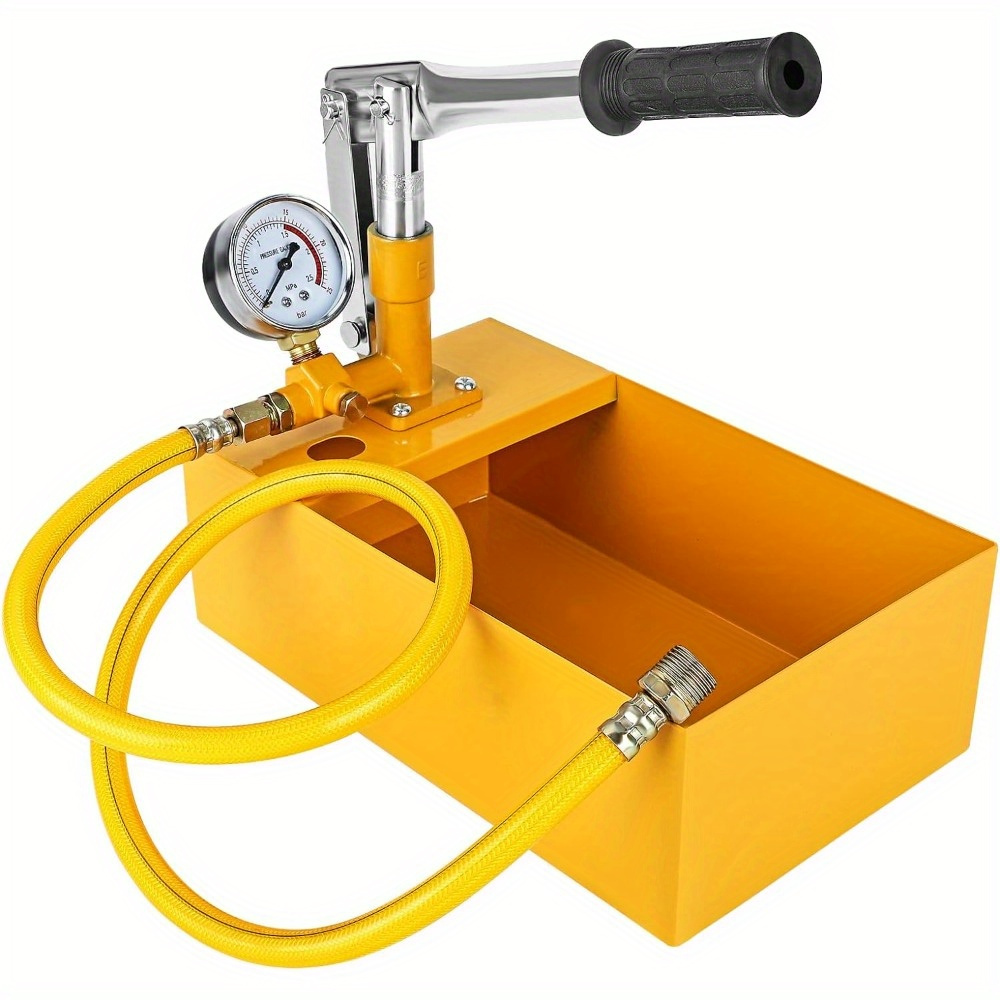 pressure test pump 5   manual test pump 25 bar cast aluminum filling pump with 1 2 high pressure hose for leak testing of water and heating pipes yellow