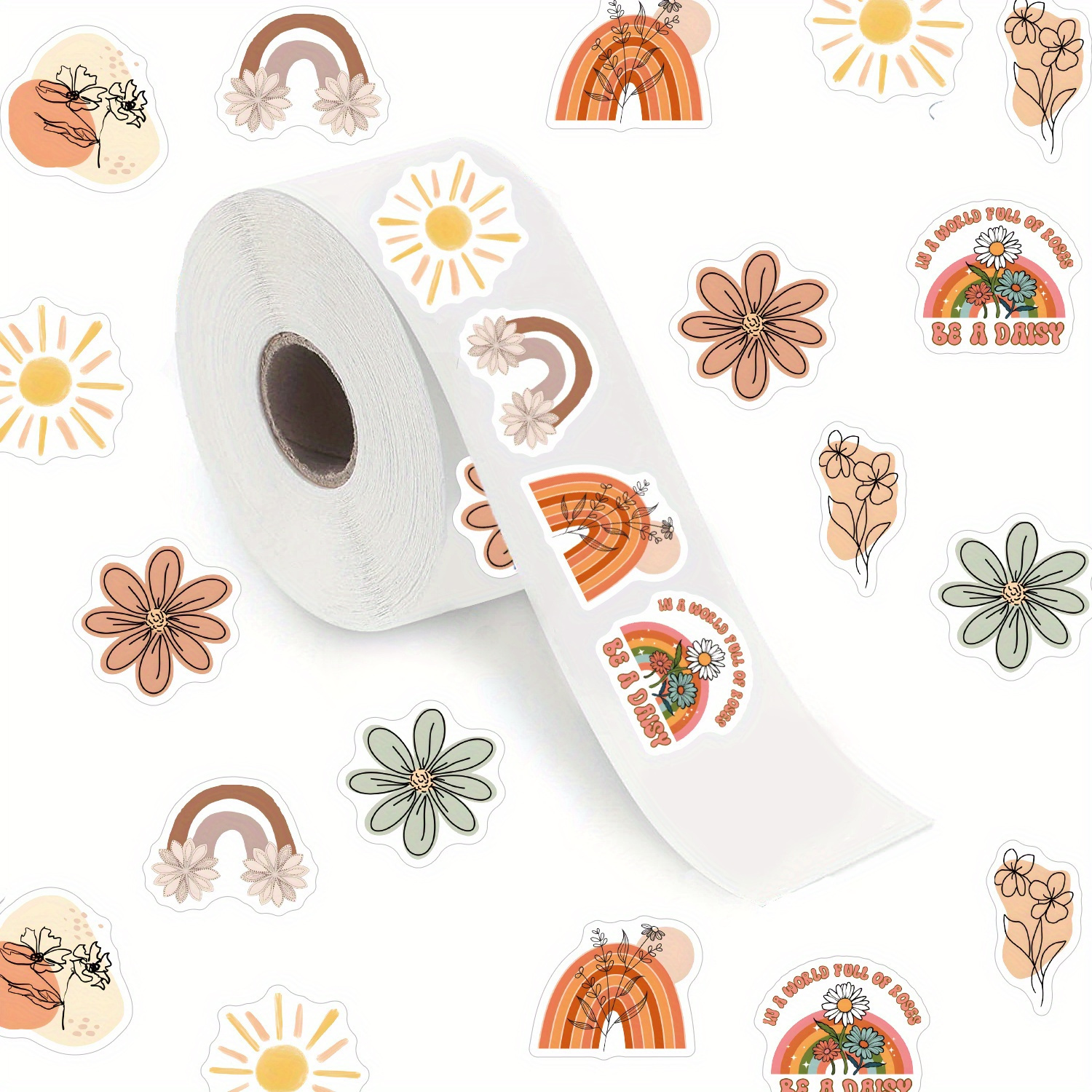 500pcs Boho Stickers Roll - Irregular 1" Multicolor Bohemian Flower Decals With 10 Patterns Suitable For Diy Crafts, Scrapbooking, Journals, Phone Cases, Laptops, Water Bottles, Party Decorations