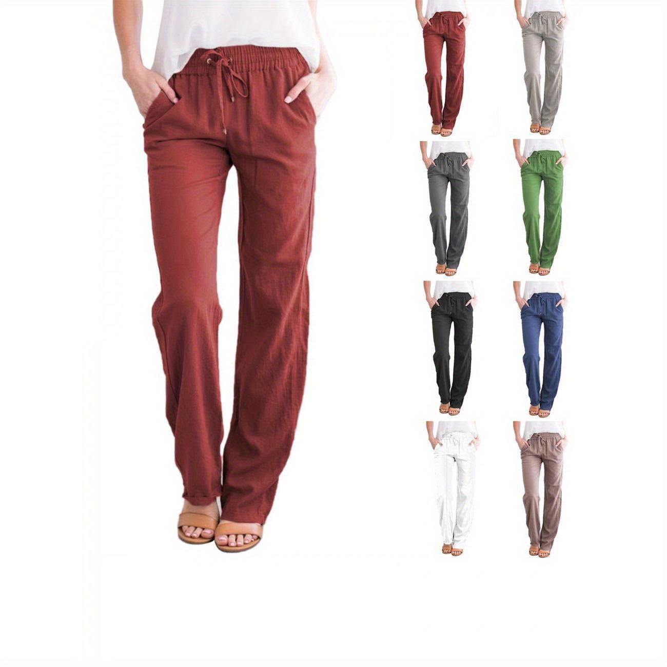 

Women's Lightweight Wide-leg Pants - Casual Solid Color With Drawstring Waist, Comfortable Polyester, Machine Washable - Spring/summer/fall
