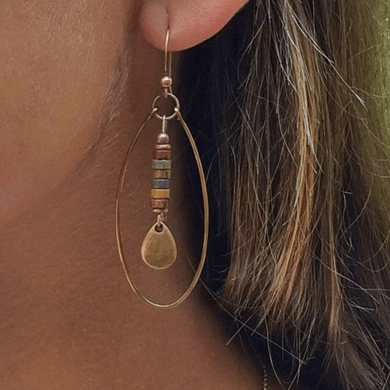 

2pcs Exquisite Faux Natural Stone Retro Bohemian Ethnic Copper Earrings Dangling Female Daily Party Holiday