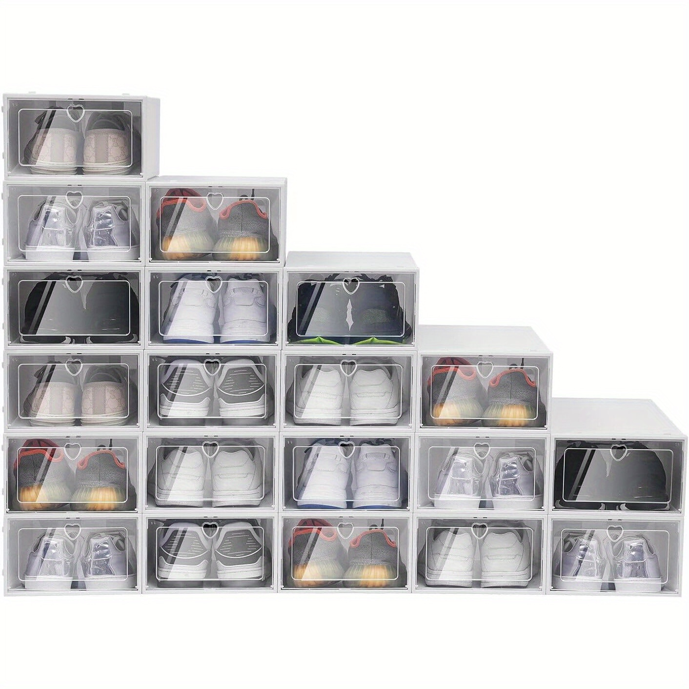 TEMU 20pcs Quilters Stackable Transparent Shoe Storage Drawer White Storage Box Holder For Cabinet Bedroom Small Room
