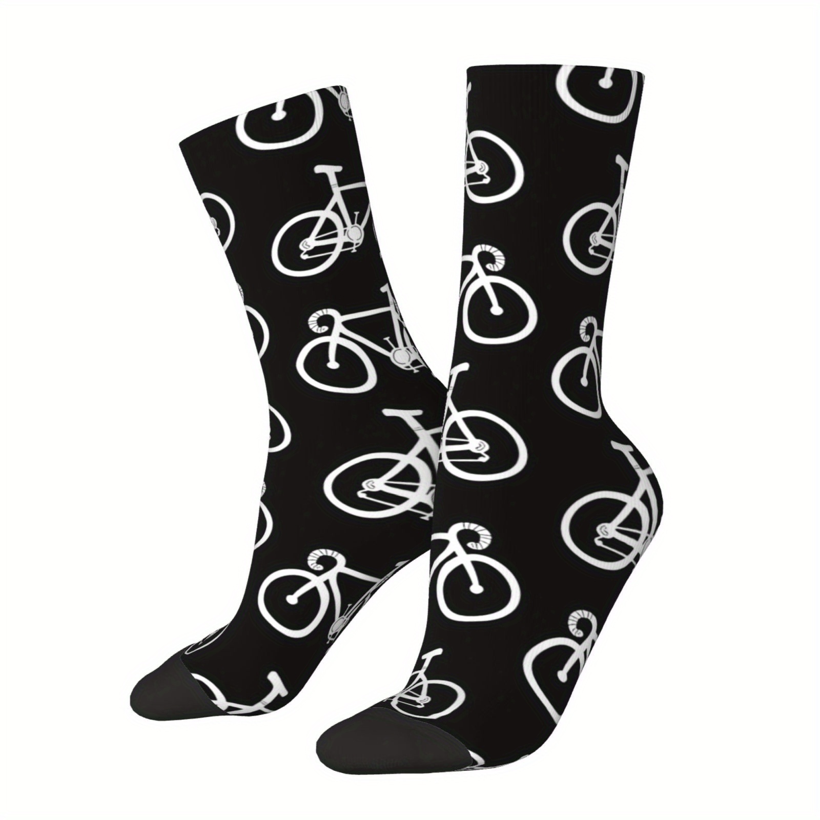 

Men' Hip Hop-inspired Crew Socks With Unique Bicycle Print - Breathable, Moisture-wicking Polyester , Fitness & Training - Mid-calf Length