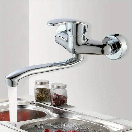 wall mounted kitchen faucet mixer tap single handle high pressure chrome with adjustable s spray rotating spout stainless steel core brushed chrome removable abs perforator for sink kitchen mixer tap hot and cold water durable construction sturdy build apartment living