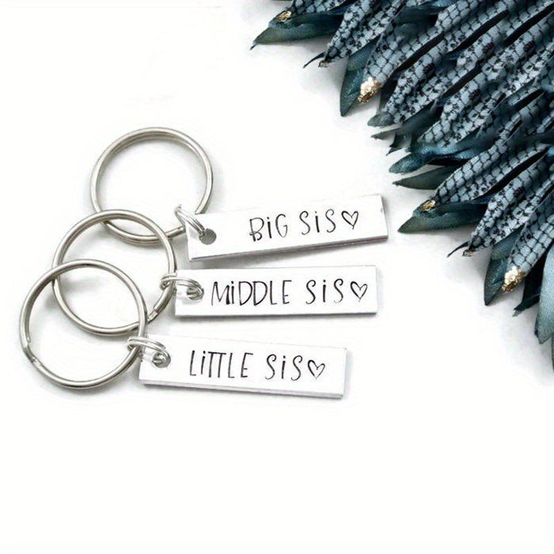 

3-pack Stainless Steel Sister Keychains - Big Sis, Middle Sis, Little Sis Keyring Set - Sisterhood Gifts