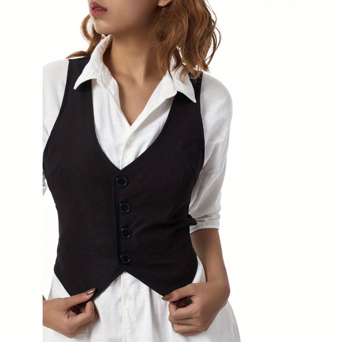 

Women Down V Neck Vest Shirt Casual Dressy Slim Fit Waistcoat Sleeveless Blouse Lady Effortless Crop Button Up Waistcoat Vest Strappy Tank Tops