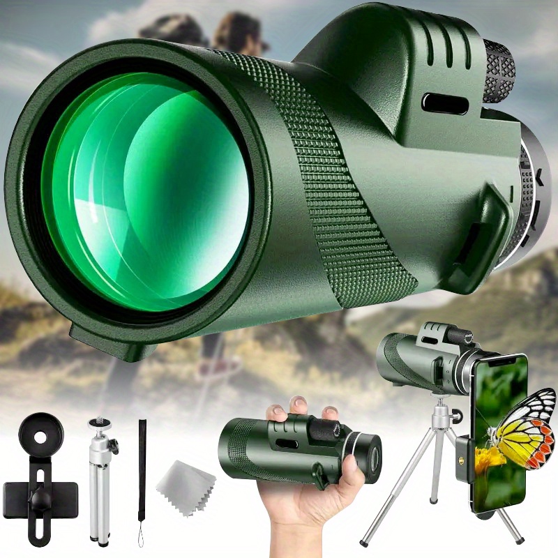 A Powerful Telescope for Adults, Featuring a High-Definition 10X Magnification with a 42Mm Objective Lens Made of All-Optical Glass. It Supports Smartphone Photography, Making It Ideal for Outdoor Camping, Travel, Birdwatching